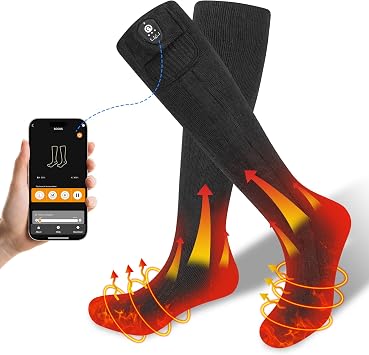 Chaussettes SAVIOR HEAT avec illustration des zones de chauffage et de l’application de commande