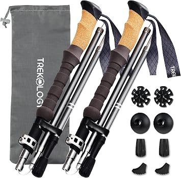 Paire de bâtons TREKOLOGY Trek-Z pliés, avec poignées en liège, housse et accessoires