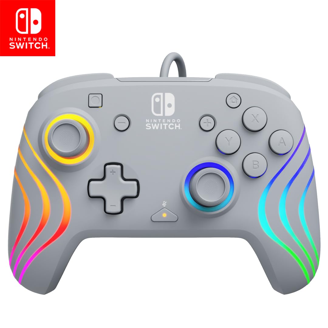 PDP Afterglow Wave Wireless RGB Gaming Controller - Nintendo Switch/Switch Lite/Switch - OLED Model, Nintendo Switch 2, LED Lighting, Rechargeable Battery - Blue