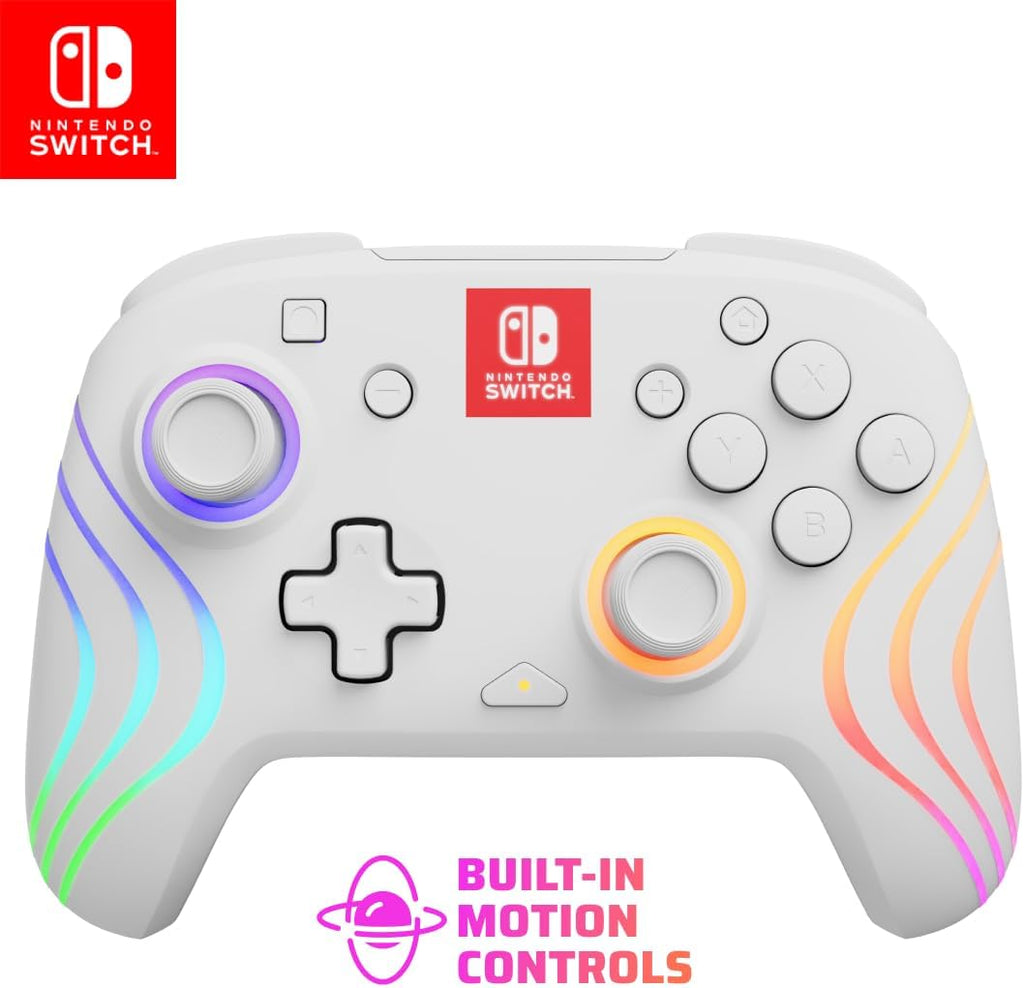 PDP Afterglow Wave Wireless RGB Gaming Controller - Nintendo Switch/Switch Lite/Switch - OLED Model, Nintendo Switch 2, LED Lighting, Rechargeable Battery - White