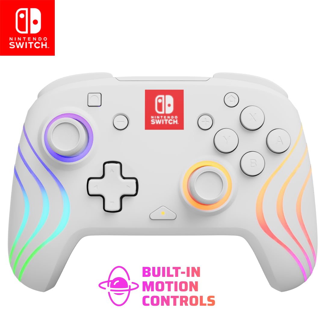 PDP Afterglow Wave Wireless RGB Gaming Controller - Nintendo Switch/Switch Lite/Switch - OLED Model, Nintendo Switch 2, LED Lighting, Rechargeable Battery - Blue