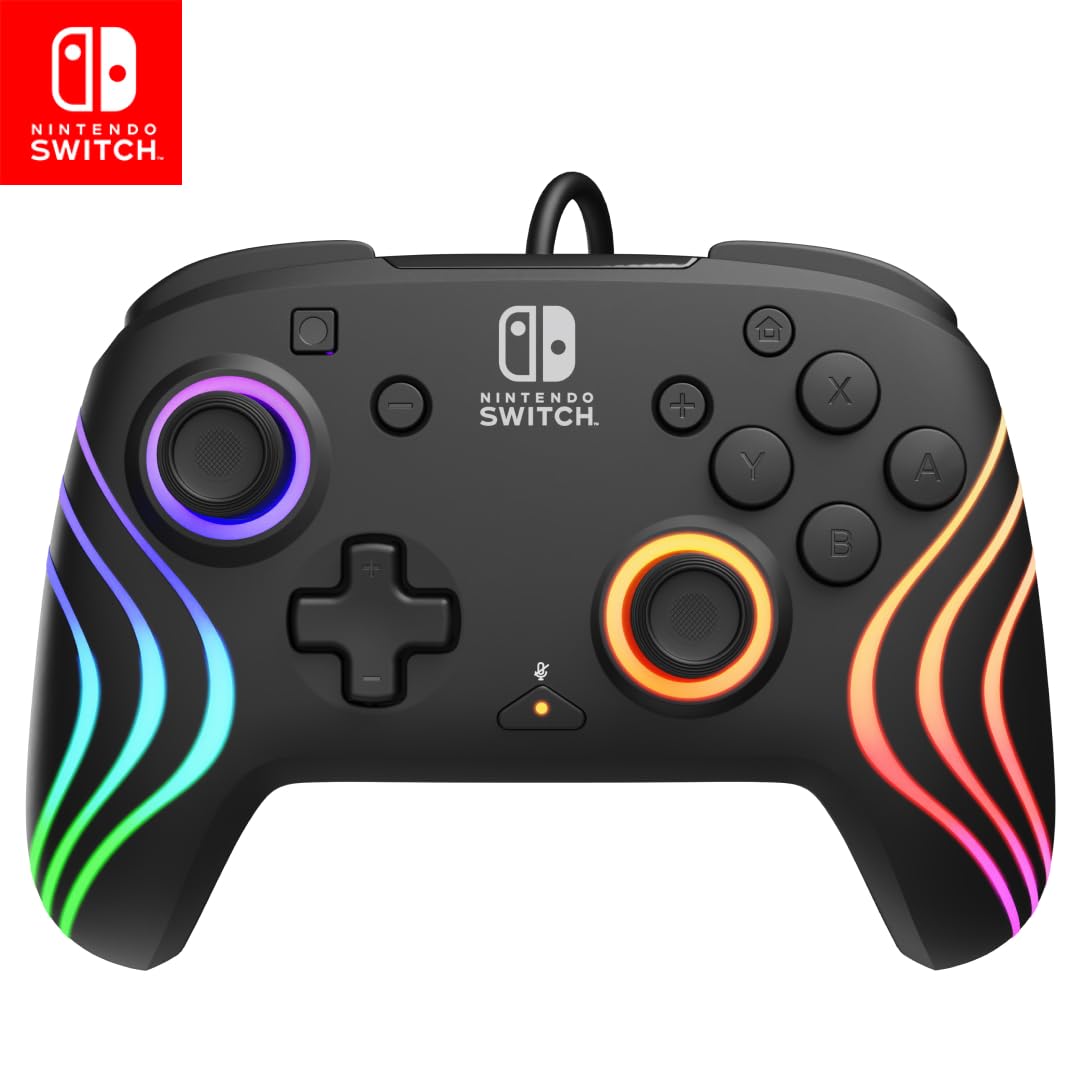PDP Afterglow Wave Wireless RGB Gaming Controller - Nintendo Switch/Switch Lite/Switch - OLED Model, Nintendo Switch 2, LED Lighting, Rechargeable Battery - Blue