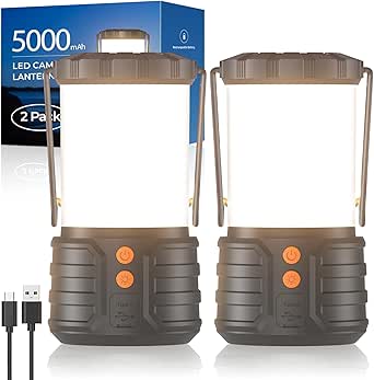 Pack de 2 Lanternes LED Camping 5000mAh – Rechargeable, IPX4, 3 Couleurs - La fille du nord