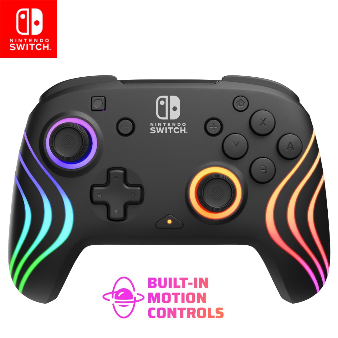 PDP Afterglow Wave Wireless RGB Gaming Controller - Nintendo Switch/Switch Lite/Switch - OLED Model, Nintendo Switch 2, LED Lighting, Rechargeable Battery - White