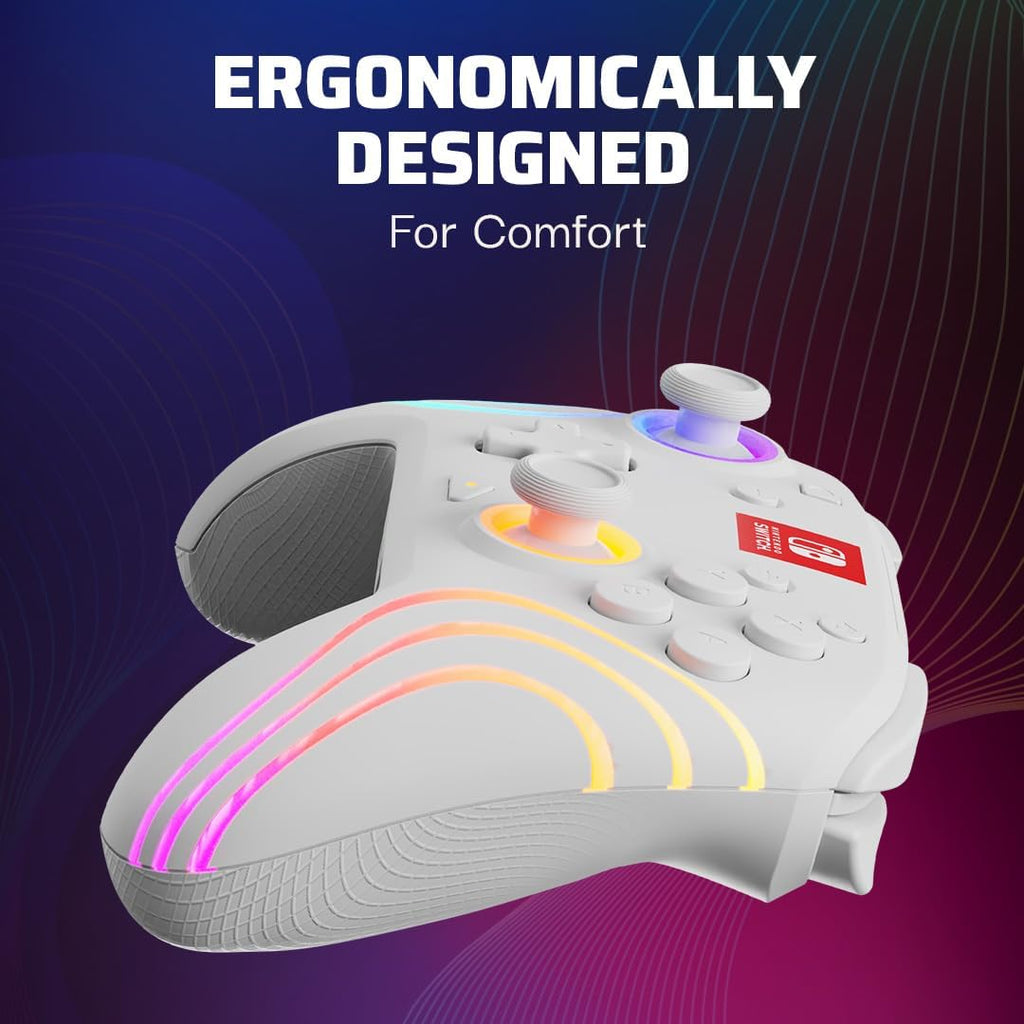 PDP Afterglow Wave Wireless RGB Gaming Controller - Nintendo Switch/Switch Lite/Switch - OLED Model, Nintendo Switch 2, LED Lighting, Rechargeable Battery - White