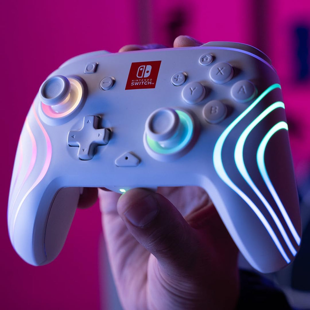 PDP Afterglow Wave Wireless RGB Gaming Controller - Nintendo Switch/Switch Lite/Switch - OLED Model, Nintendo Switch 2, LED Lighting, Rechargeable Battery - White