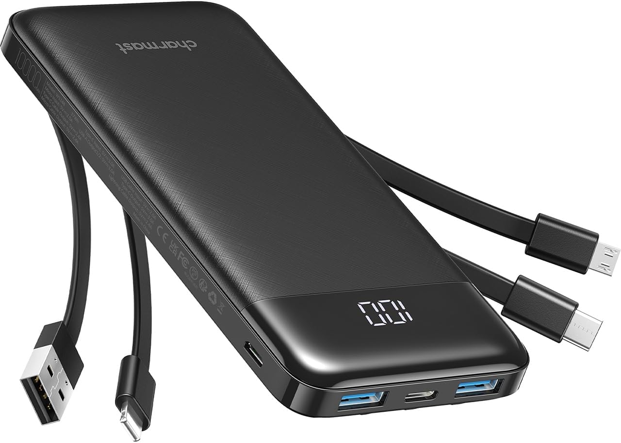 Charmast Batterie externe 10000mAh – USB-C, 6 sorties, écran LED, camping et voyage