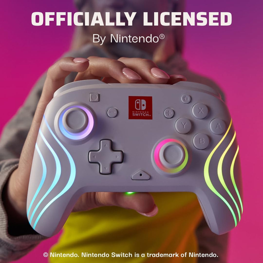 PDP Afterglow Wave Wireless RGB Gaming Controller - Nintendo Switch/Switch Lite/Switch - OLED Model, Nintendo Switch 2, LED Lighting, Rechargeable Battery - White