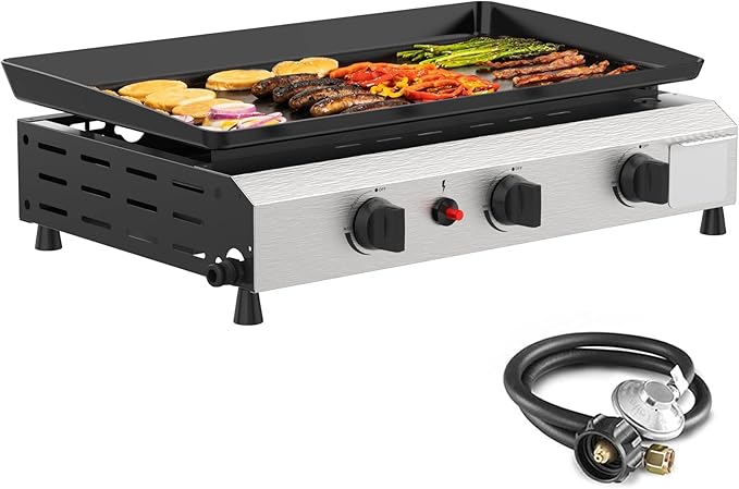 SKOK Plaque de cuisson à gaz 3 brûleurs – Grille de cuisson au propane