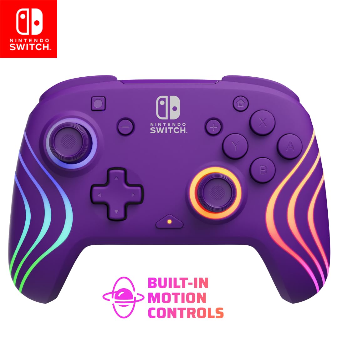 PDP Afterglow Wave Wireless RGB Gaming Controller - Nintendo Switch/Switch Lite/Switch - OLED Model, Nintendo Switch 2, LED Lighting, Rechargeable Battery - White