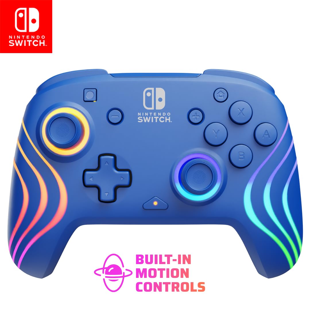 PDP Afterglow Wave Wireless RGB Gaming Controller - Nintendo Switch/Switch Lite/Switch - OLED Model, Nintendo Switch 2, LED Lighting, Rechargeable Battery - White