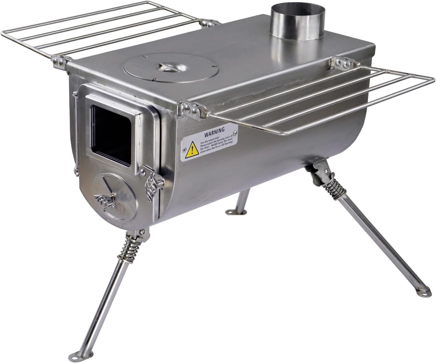 Winnerwell Woodlander Grand réchaud à bois portable – Acier inoxydable, Étagères pliantes, Tente tipi