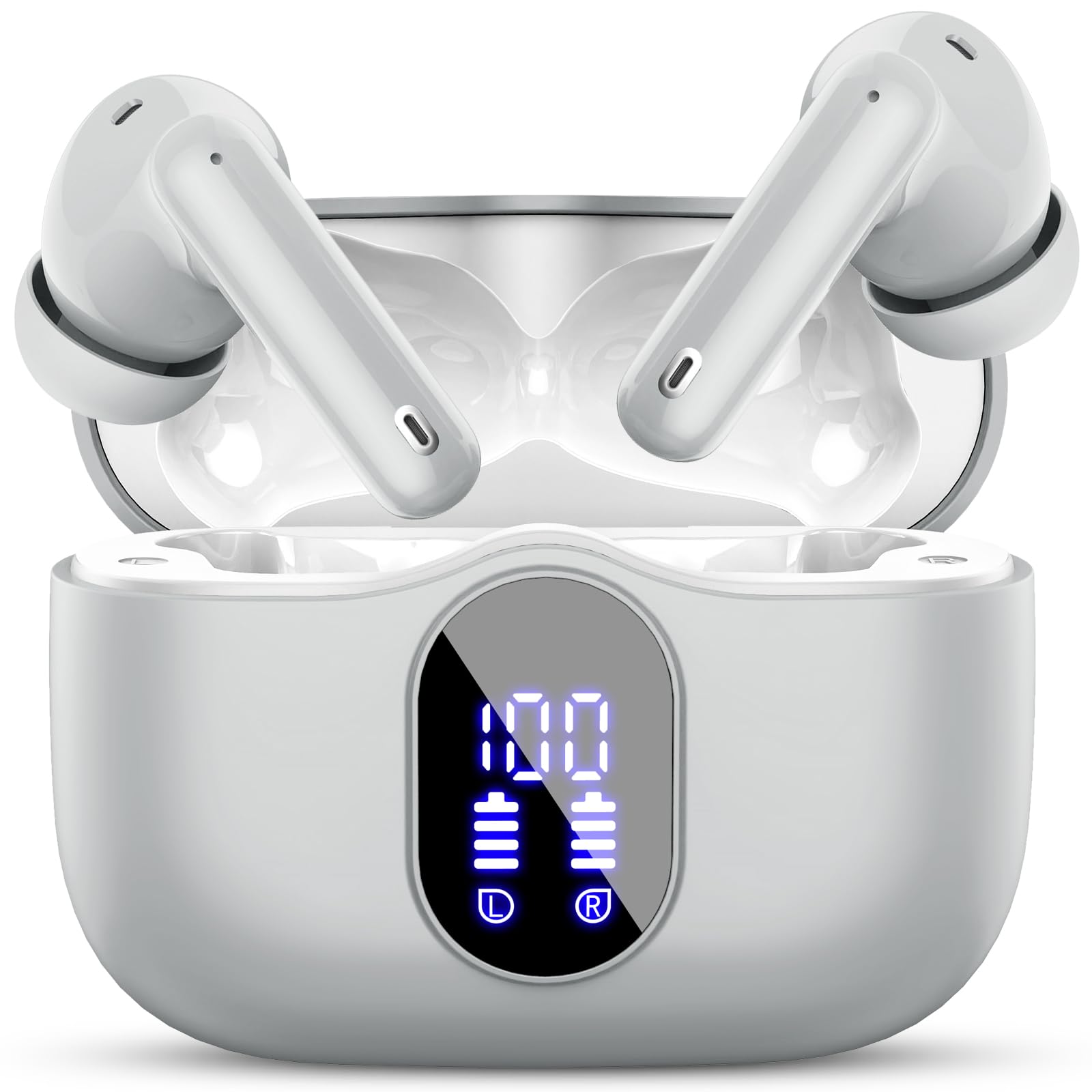 Écouteurs sans fil, écouteurs Bluetooth 5.4 avec Hifi Stéréo et micro antibruit ENC, étanchéité IP7, écouteurs intra-auriculaires à affichage numérique à DEL, à commande tactile, noir