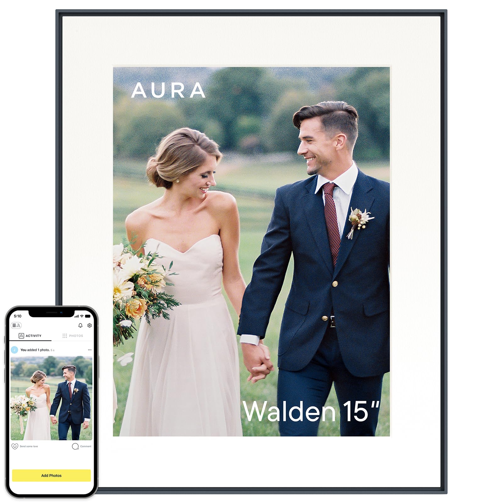 Aura Carver Mat WiFi Digital Picture Frame, 10.1”, Add Photos with Aura App, Free Unlimited Storage - Easy to Use - Plays Videos - The Best Digital Photo Frame - Gravel with White Mat