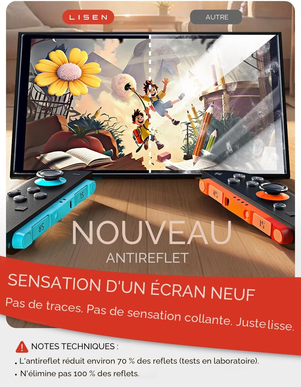 LISEN Lot de 2 protections d'écran pour Switch 2 [mise à niveau 2025] (kit anti-reflet et d'alignement automatique) - Protection d'écran Switch2 en verre trempé [plus durable ] peaux de jeu 3DS et 2DS