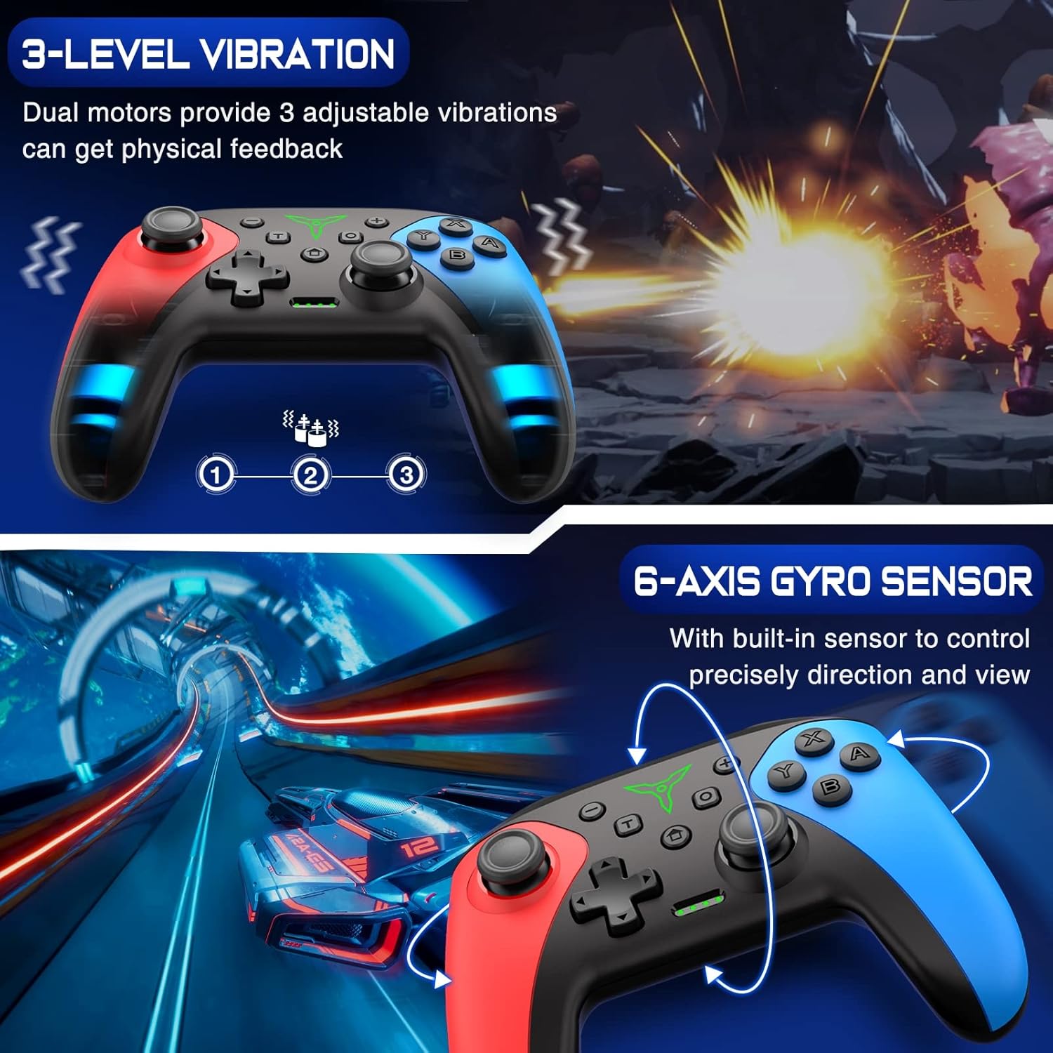 Wireless Switch Controller for Nintendo Switch/Switch 2/Lite/OLED Controller, Switch Controller with a Mouse Touch Feeling on Back Buttons, Extra Switch Pro Controller with Wake-up,Programmable, Turbo Function, Christmas Gifts
