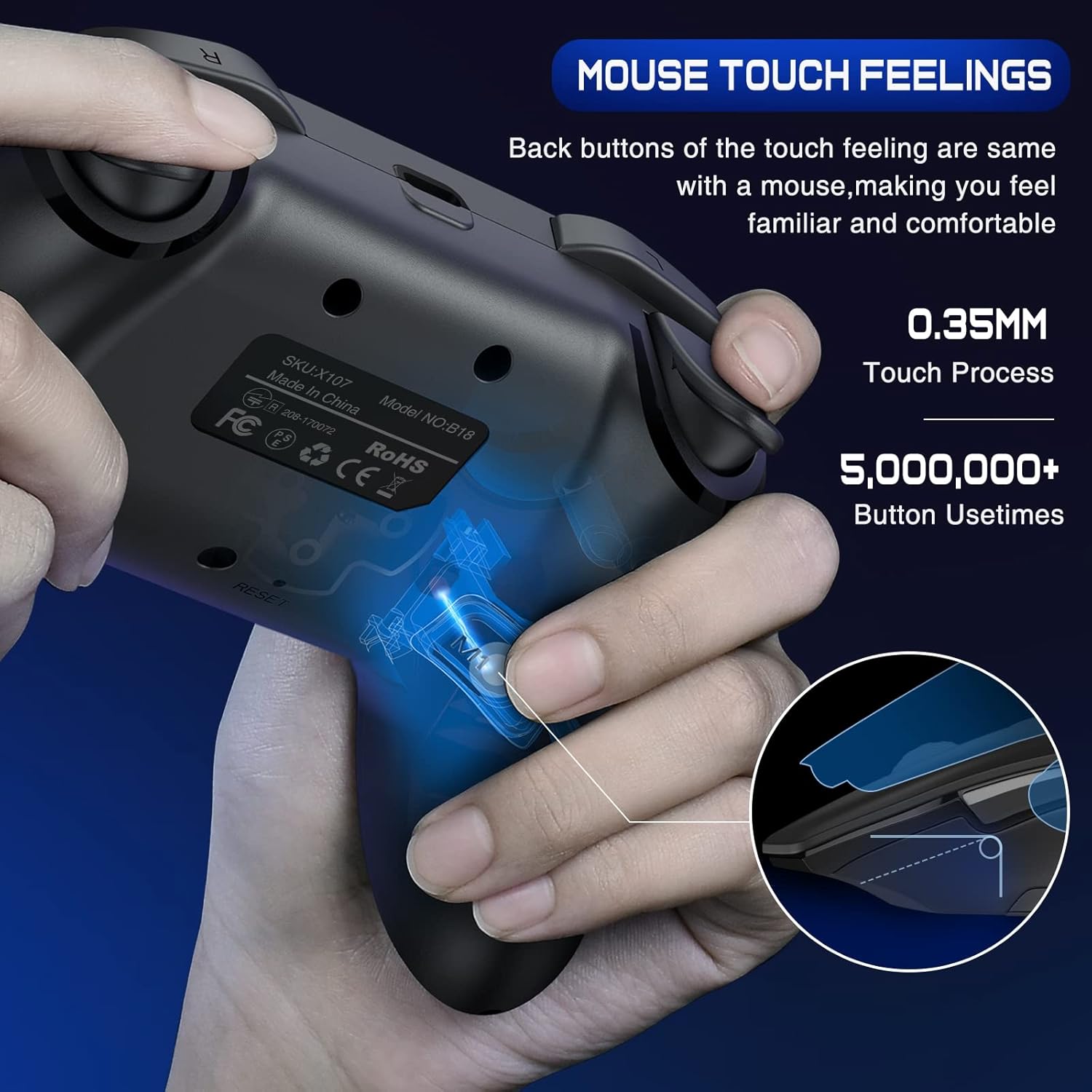 Wireless Switch Controller for Nintendo Switch/Switch 2/Lite/OLED Controller, Switch Controller with a Mouse Touch Feeling on Back Buttons, Extra Switch Pro Controller with Wake-up,Programmable, Turbo Function, Christmas Gifts