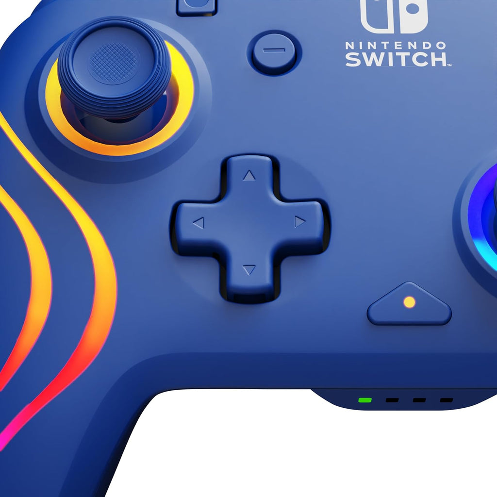 PDP Afterglow Wave Wireless RGB Gaming Controller - Nintendo Switch/Switch Lite/Switch - OLED Model, Nintendo Switch 2, LED Lighting, Rechargeable Battery - Blue