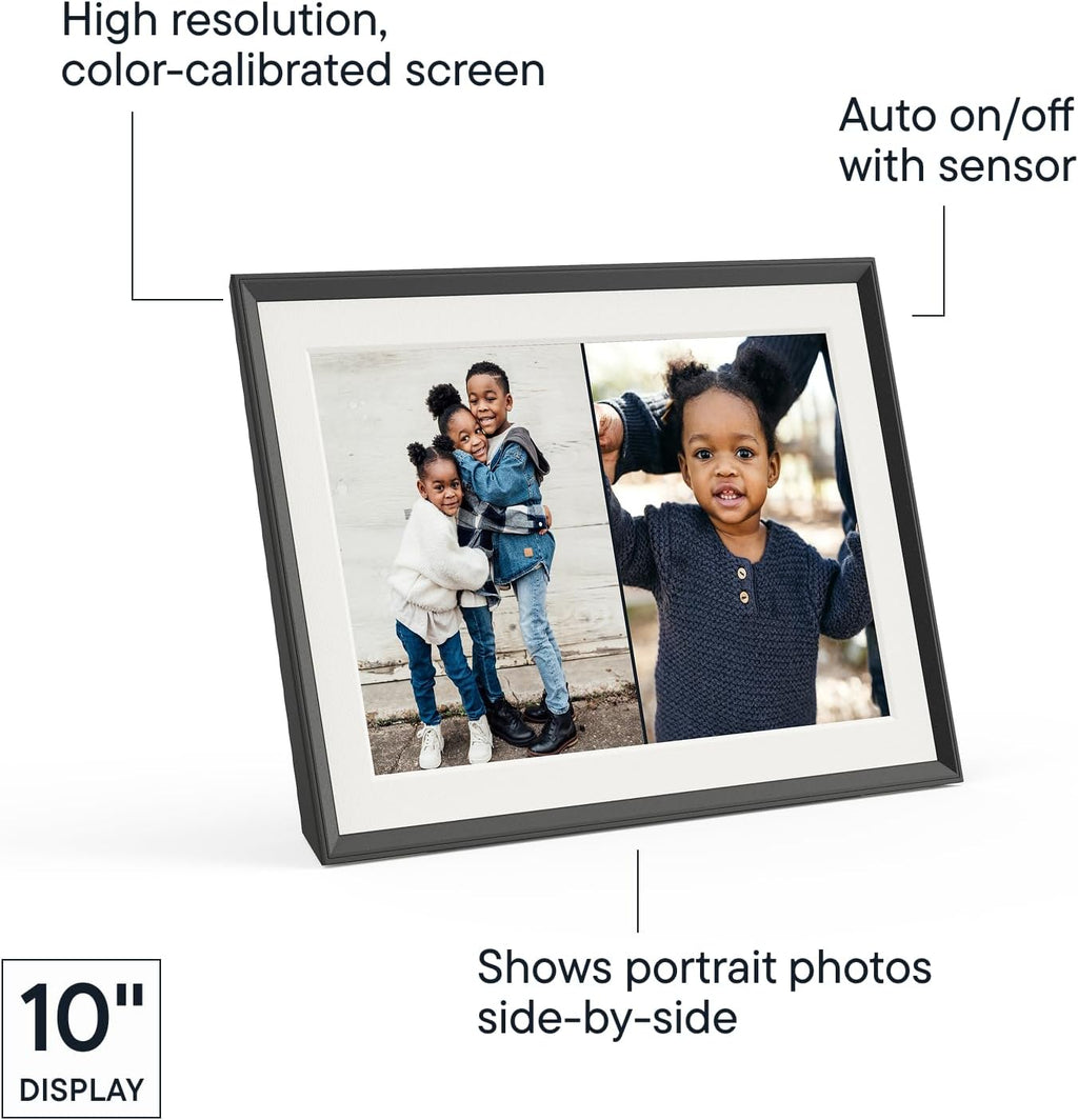 Aura Carver Mat WiFi Digital Picture Frame, 10.1”, Add Photos with Aura App, Free Unlimited Storage - Easy to Use - Plays Videos - The Best Digital Photo Frame - Gravel with White Mat