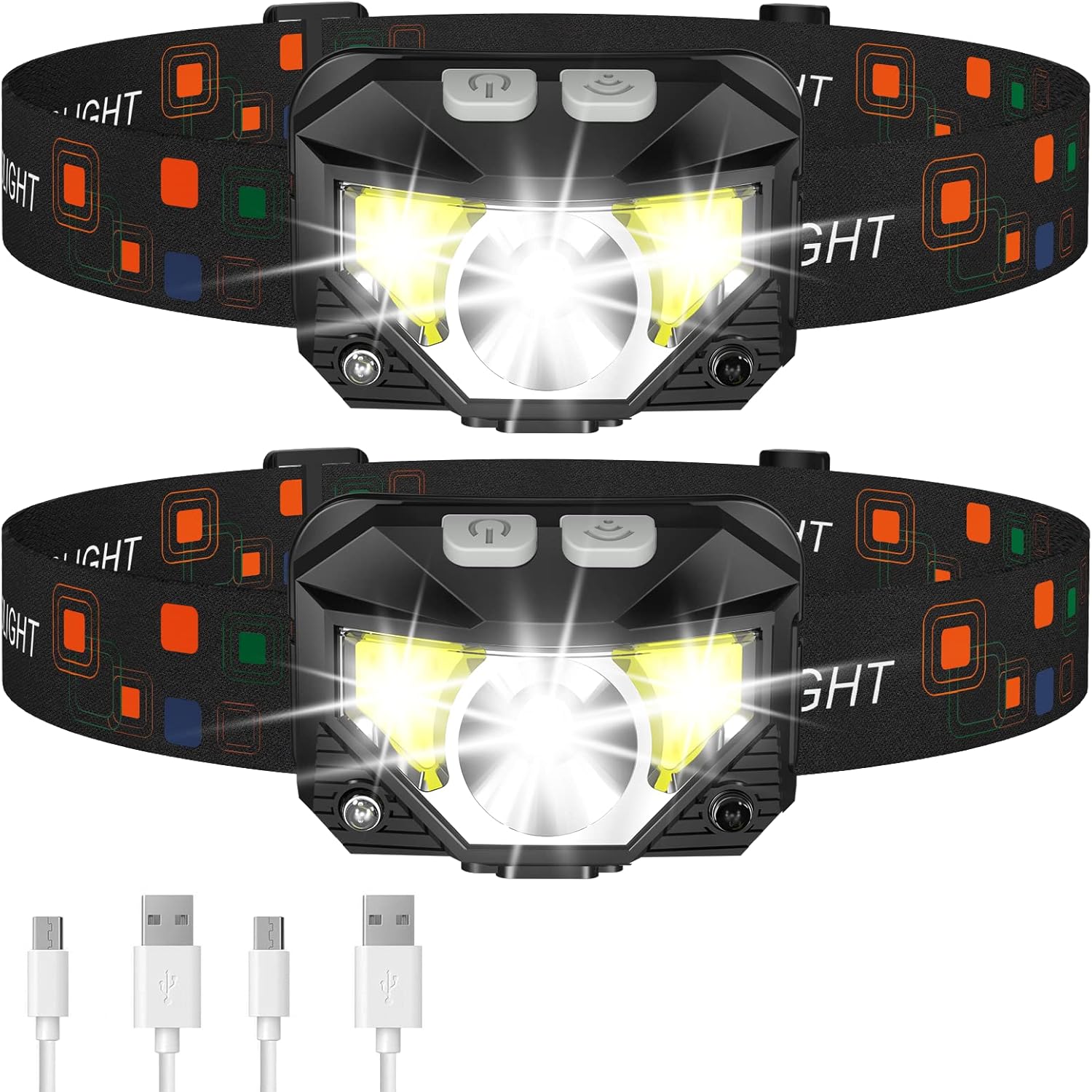 LHKNL Lampes Frontales Rechargeables – Lot de 2, 1200 Lumens, Étanches