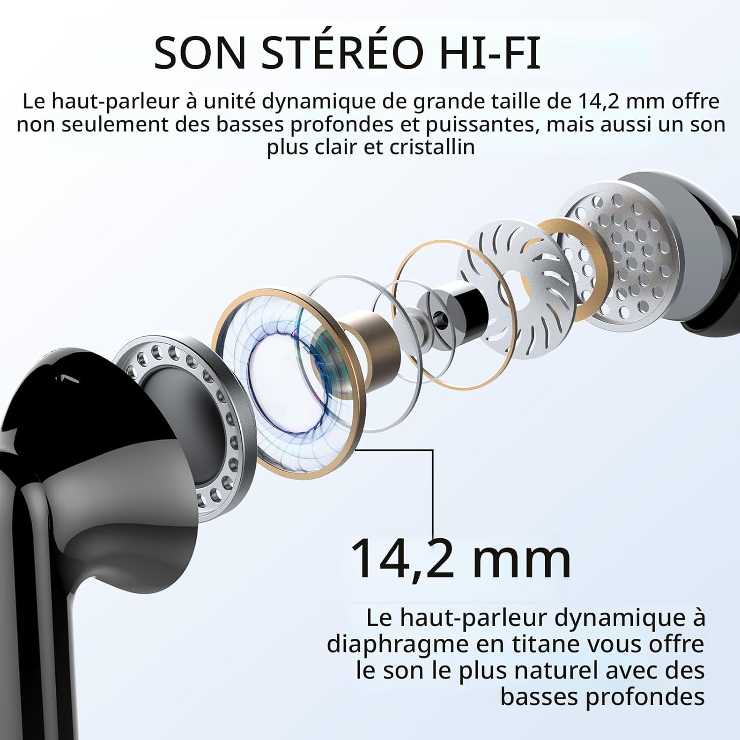 Écouteurs sans fil, écouteurs Bluetooth 5.4 avec Hifi Stéréo et micro antibruit ENC, étanchéité IP7, écouteurs intra-auriculaires à affichage numérique à DEL, à commande tactile, noir