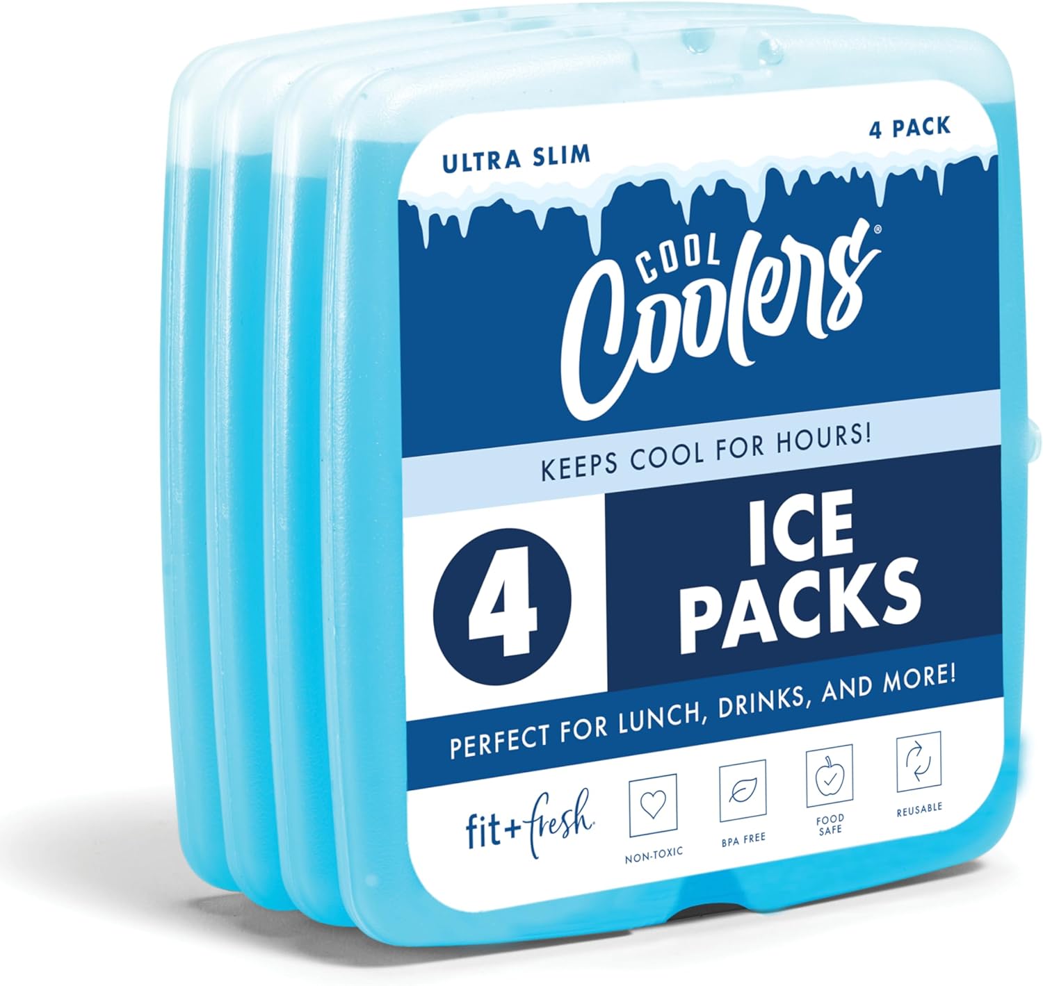 Cool Coolers Fit + Fresh – Blocs Réfrigérants Fins Réutilisables, Lot de 4, Camping et Boîte à Déjeuner