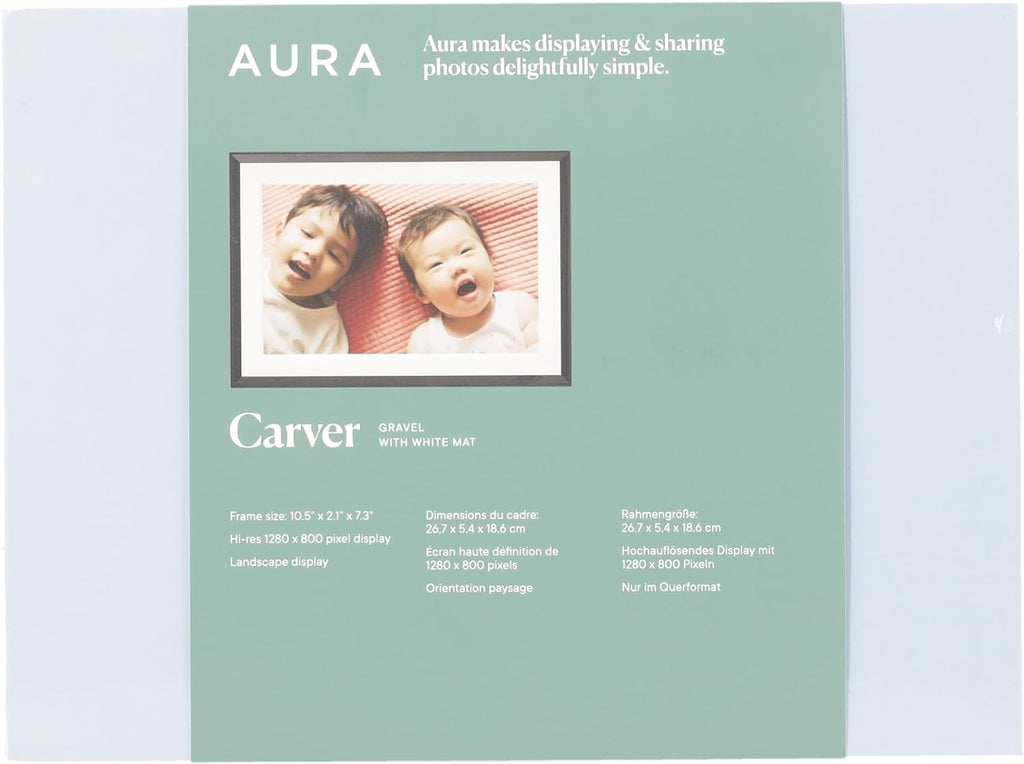 Aura Carver Mat WiFi Digital Picture Frame, 10.1”, Add Photos with Aura App, Free Unlimited Storage - Easy to Use - Plays Videos - The Best Digital Photo Frame - Gravel with White Mat
