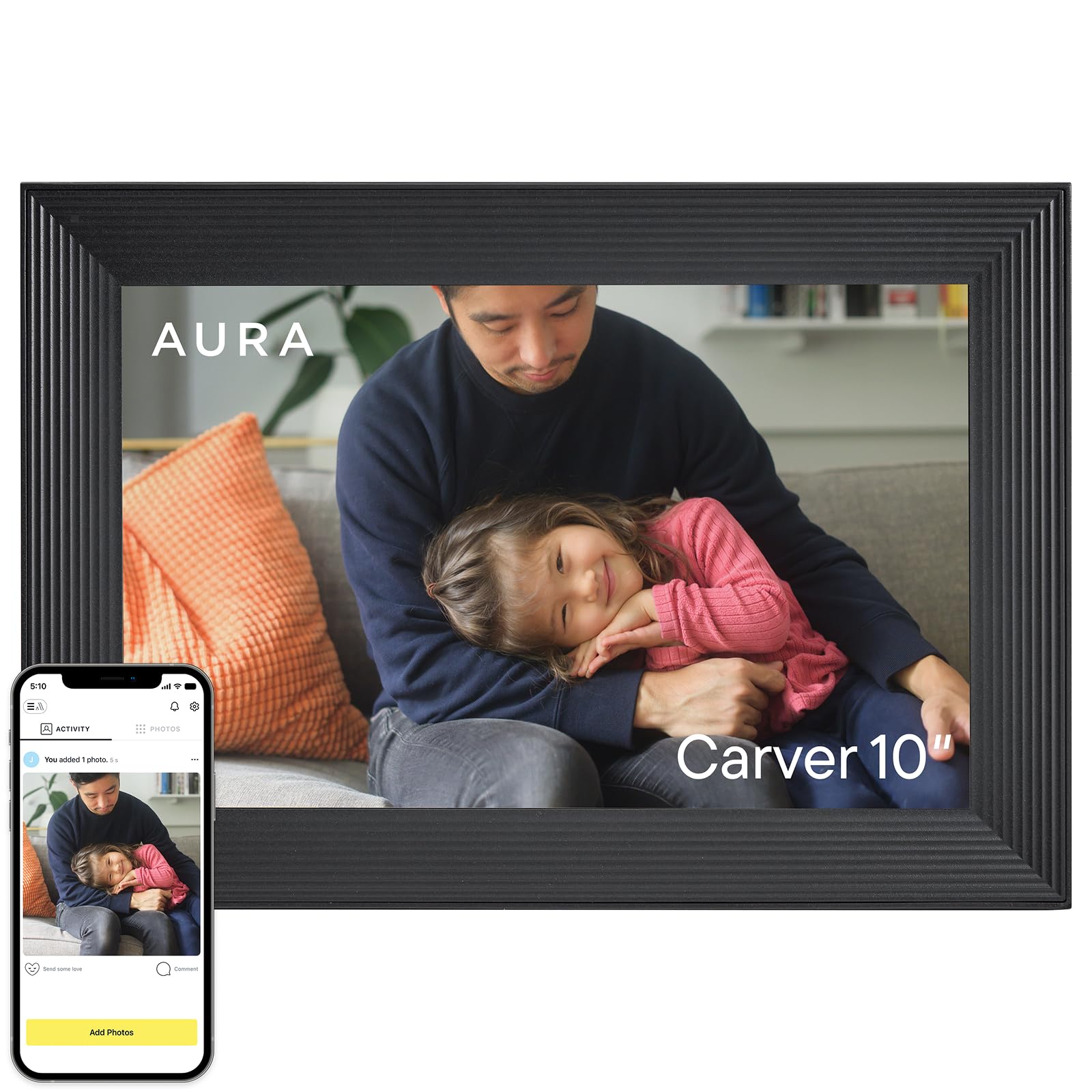 Aura Carver Mat WiFi Digital Picture Frame, 10.1”, Add Photos with Aura App, Free Unlimited Storage - Easy to Use - Plays Videos - The Best Digital Photo Frame - Gravel with White Mat