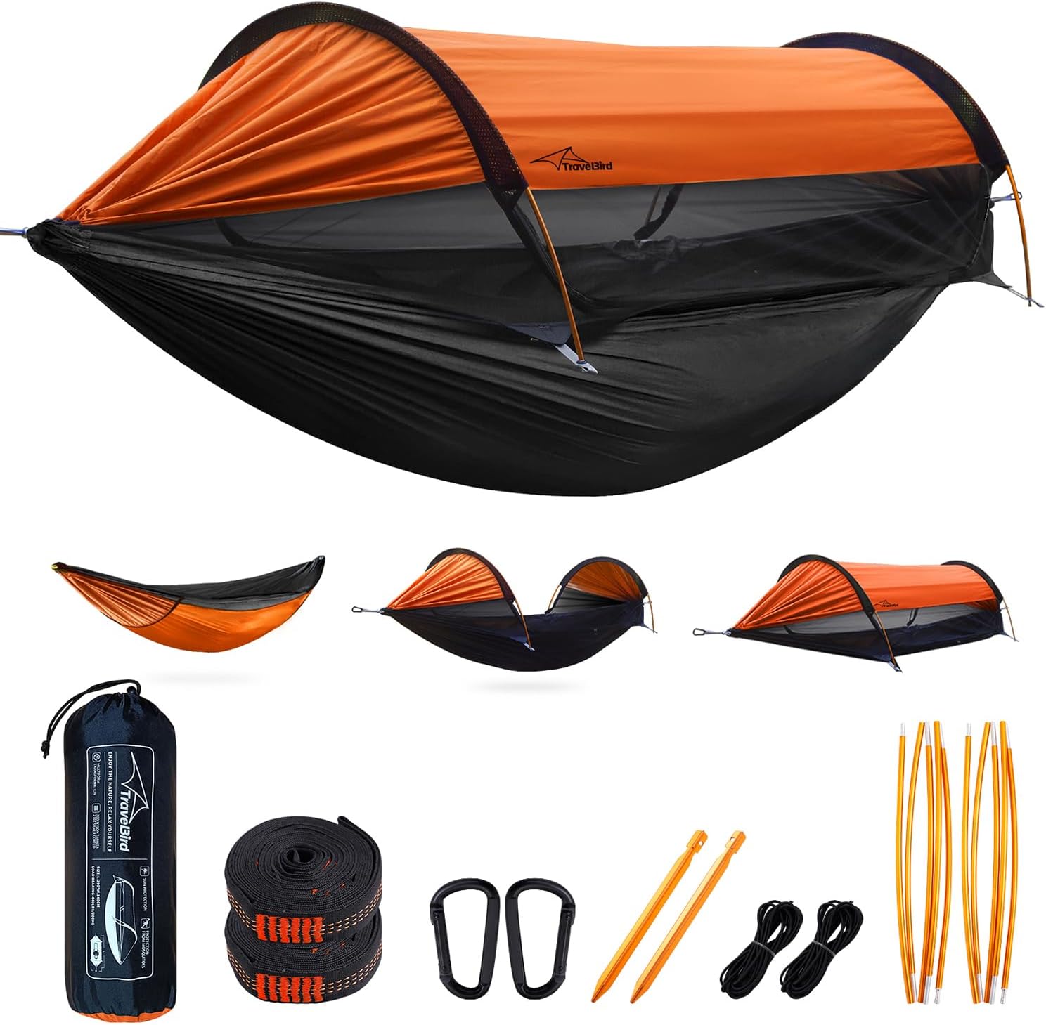 Hamac de Camping avec Filet – Nylon Parachute, Sangles d'arbre incluses - La fille du nord