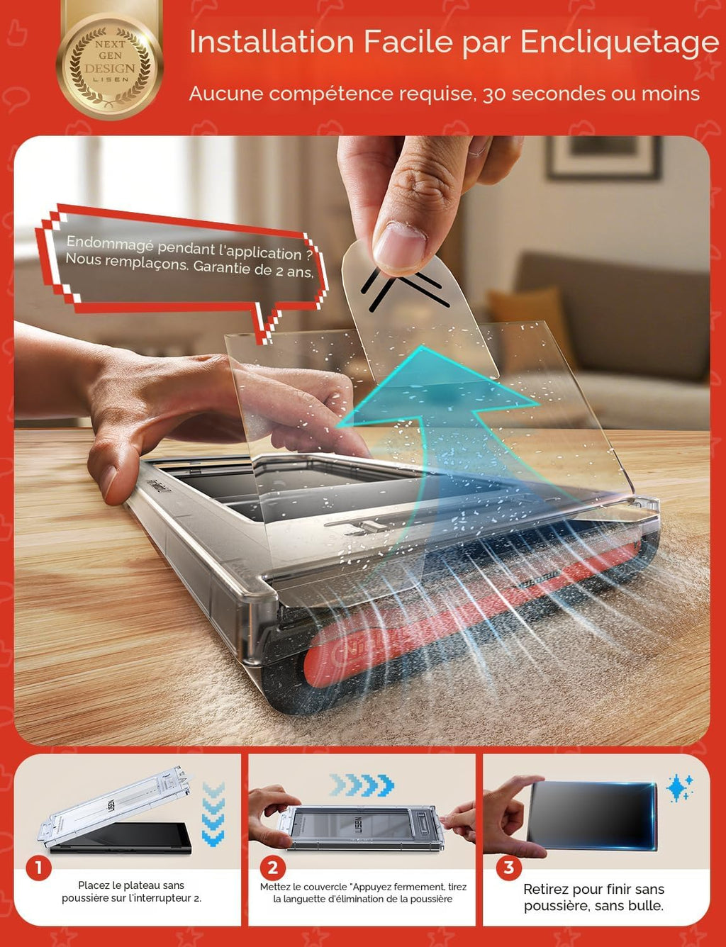 LISEN Lot de 2 protections d'écran pour Switch 2 [mise à niveau 2025] (kit anti-reflet et d'alignement automatique) - Protection d'écran Switch2 en verre trempé [plus durable ] peaux de jeu 3DS et 2DS