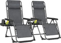 Outsunny Zero Gravity – Lot de 2 chaises longues pliantes avec porte-gobelet - La fille du nord