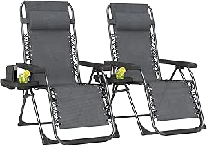 Outsunny Zero Gravity – Lot de 2 chaises longues pliantes avec porte-gobelet - La fille du nord