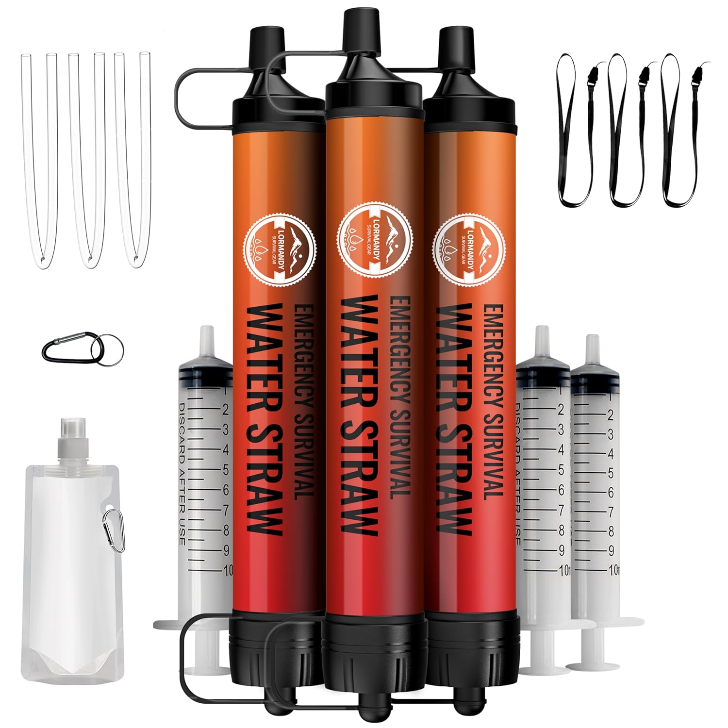 Lot de 3 pailles filtrantes d'urgence – Filtration personnelle, purificateur d'eau, camping et randonnée