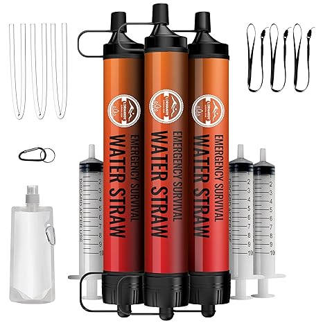 Lot de 3 pailles filtrantes d'urgence – Filtration personnelle, purificateur d'eau, camping et randonnée - La fille du nord