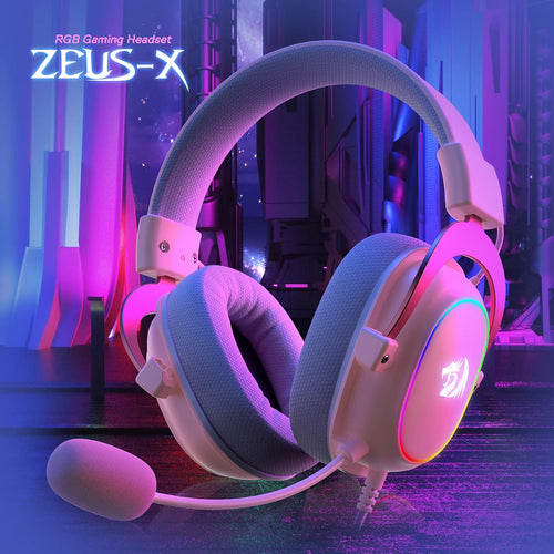 Redragon H510 Zeus-X RGB Pink Wired Gaming Headset - 7.1 Surround Sound - 53MM Audio Drivers in Memory Foam Ear Pads w/Reliable Fabric Cover- Multi Platforms Headphone - USB Powered for PC/PS4/NS