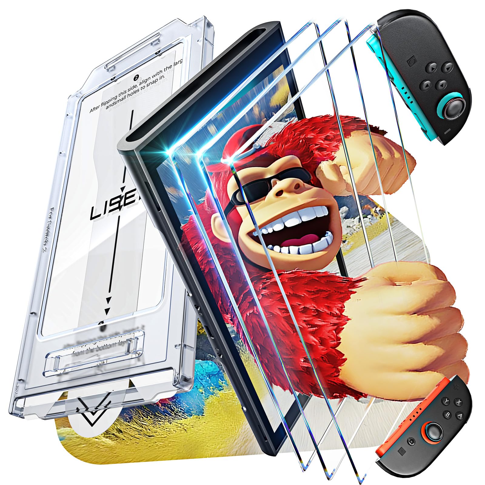 LISEN Lot de 2 protections d'écran pour Switch 2 [mise à niveau 2025] (kit anti-reflet et d'alignement automatique) - Protection d'écran Switch2 en verre trempé [plus durable ] peaux de jeu 3DS et 2DS