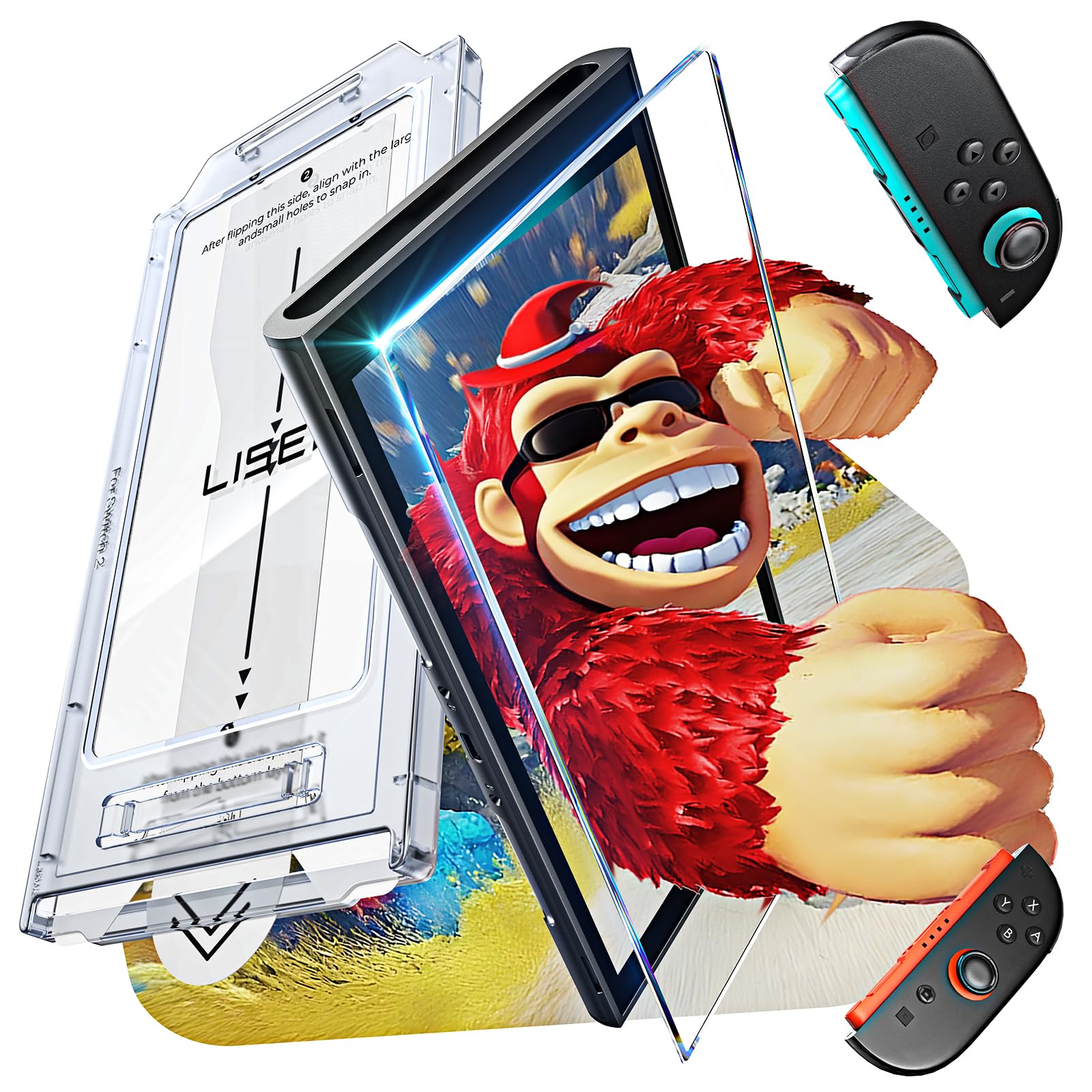 LISEN Lot de 2 protections d'écran pour Switch 2 [mise à niveau 2025] (kit anti-reflet et d'alignement automatique) - Protection d'écran Switch2 en verre trempé [plus durable ] peaux de jeu 3DS et 2DS