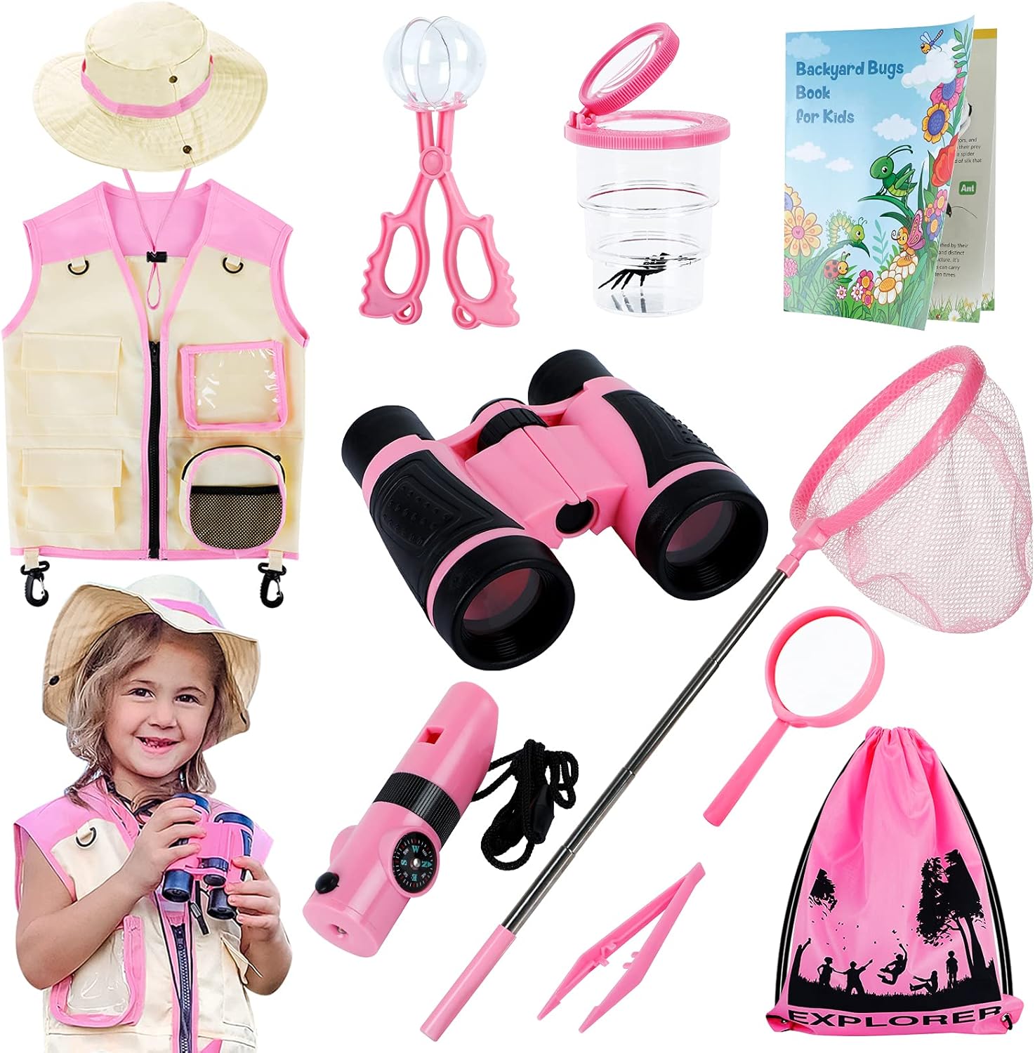 Kit d'Explorateur pour Enfants INNOCHEER – Gilet, Chapeau, Jumelles, Filet & Loupe
